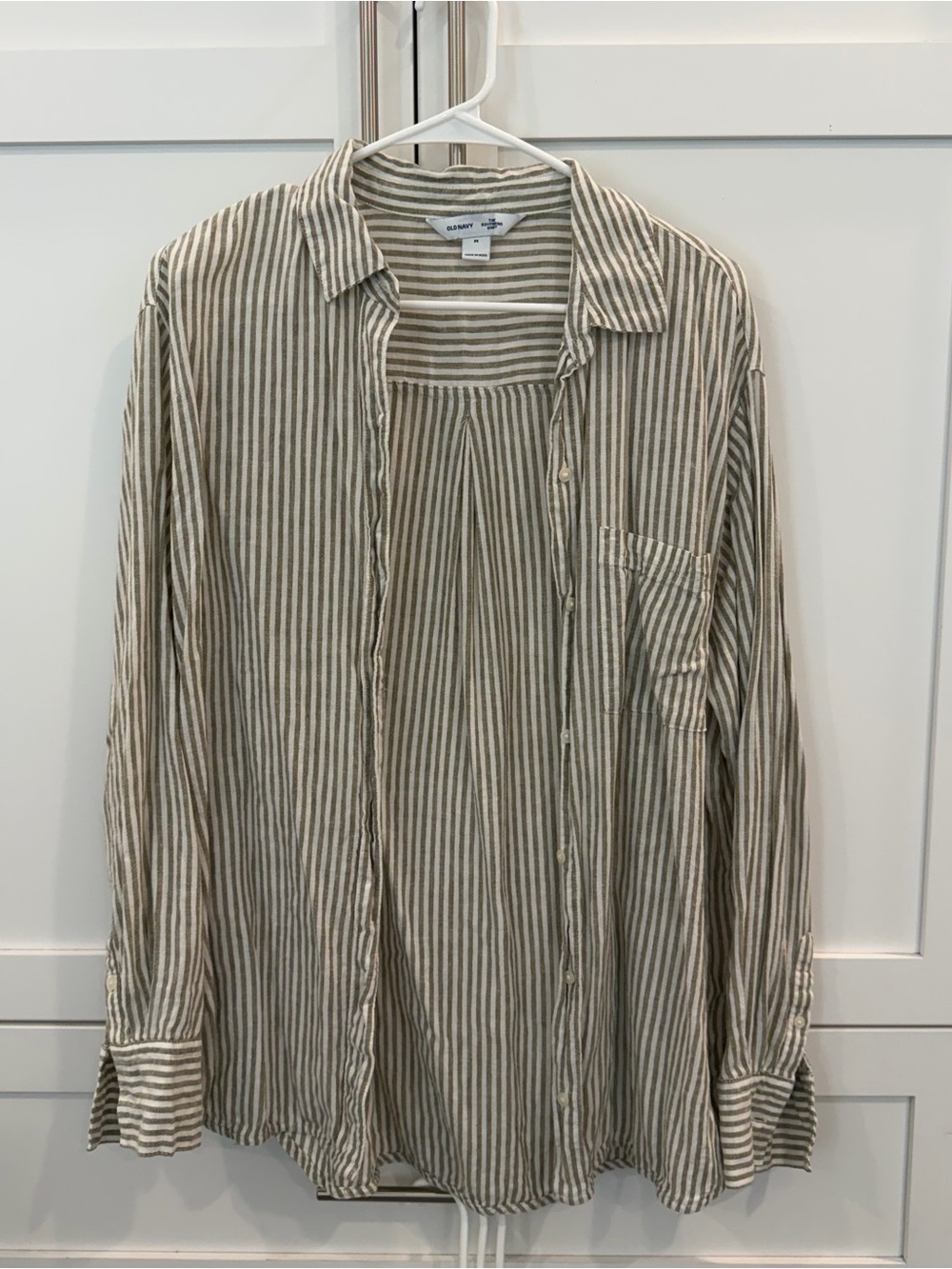 Old Navy Beige and White Striped Button-Down Shirt